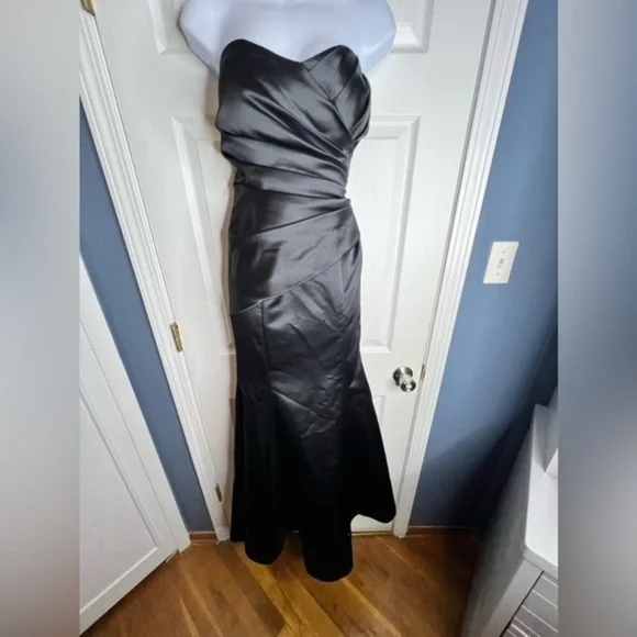 NWOT Bill Levkoff 4 Black Satin Strapless Lace Up Evening Gown Dress S Style 178 - Picture 2 of 16